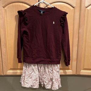 Burgundy Ruffle Sweatshirt Dress